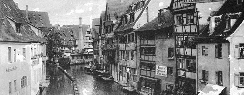 Schwarz-weiß-Aufnahme des Fischerviertels aus dem Jahre 1914