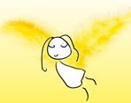 gezeichneter Engel mit gelben Flügeln aus Federn