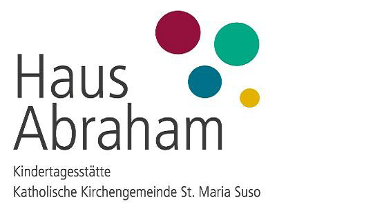 Logo der katholischen Kindertagesstätte Haus Abraham - Schriftzug mit bunten Kreisen
