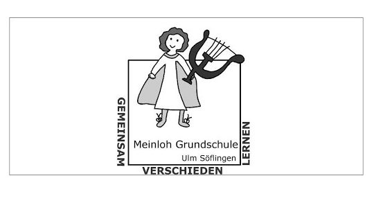 Logo der Meinloh Grundschule - Mädchen mit Harfe und die Worte Gemeinsam - Verschieden - Lernen