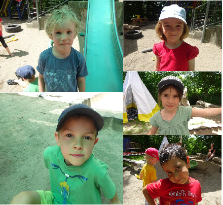 Collage aus 5 Fotos von jeweils einem Kind im Kindergarten