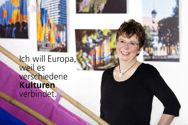 Sabine Meigel, Leiterin des Donaubüros, mit ihrem Beitrag zu "Ich will Europa"