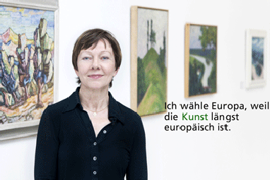 Dr. Gabriele Holthuis, Direktorin des Ulmer Museums, mit ihrem Beitrag zu "Ich wähle Europa, weil..."