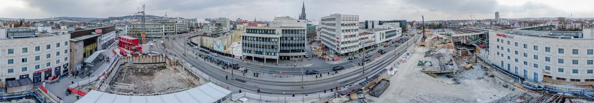 Panoramafoto von den Baustellen am Ulmer Hauptbahnhof