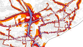 Karte der Schallausbreitung in der Ulmer Innenstadt