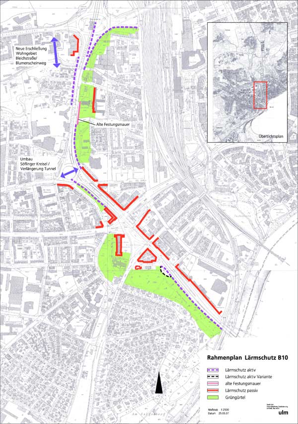 Rahmenplan Lärmschutzsituation an der B10 in Ulm
