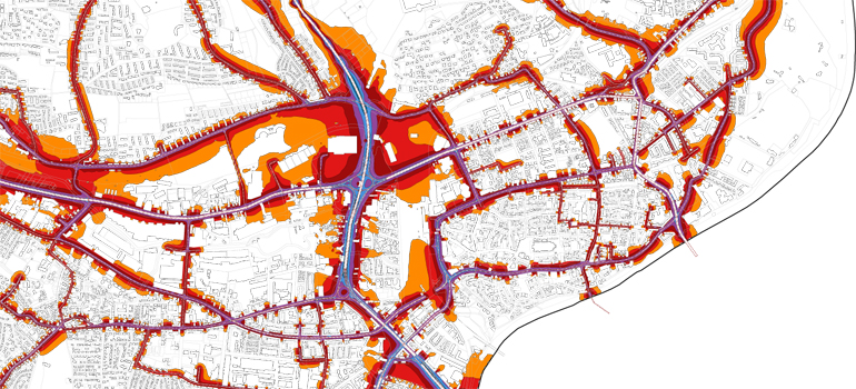 Karte der Schallausbreitung in der Ulmer Innenstadt
