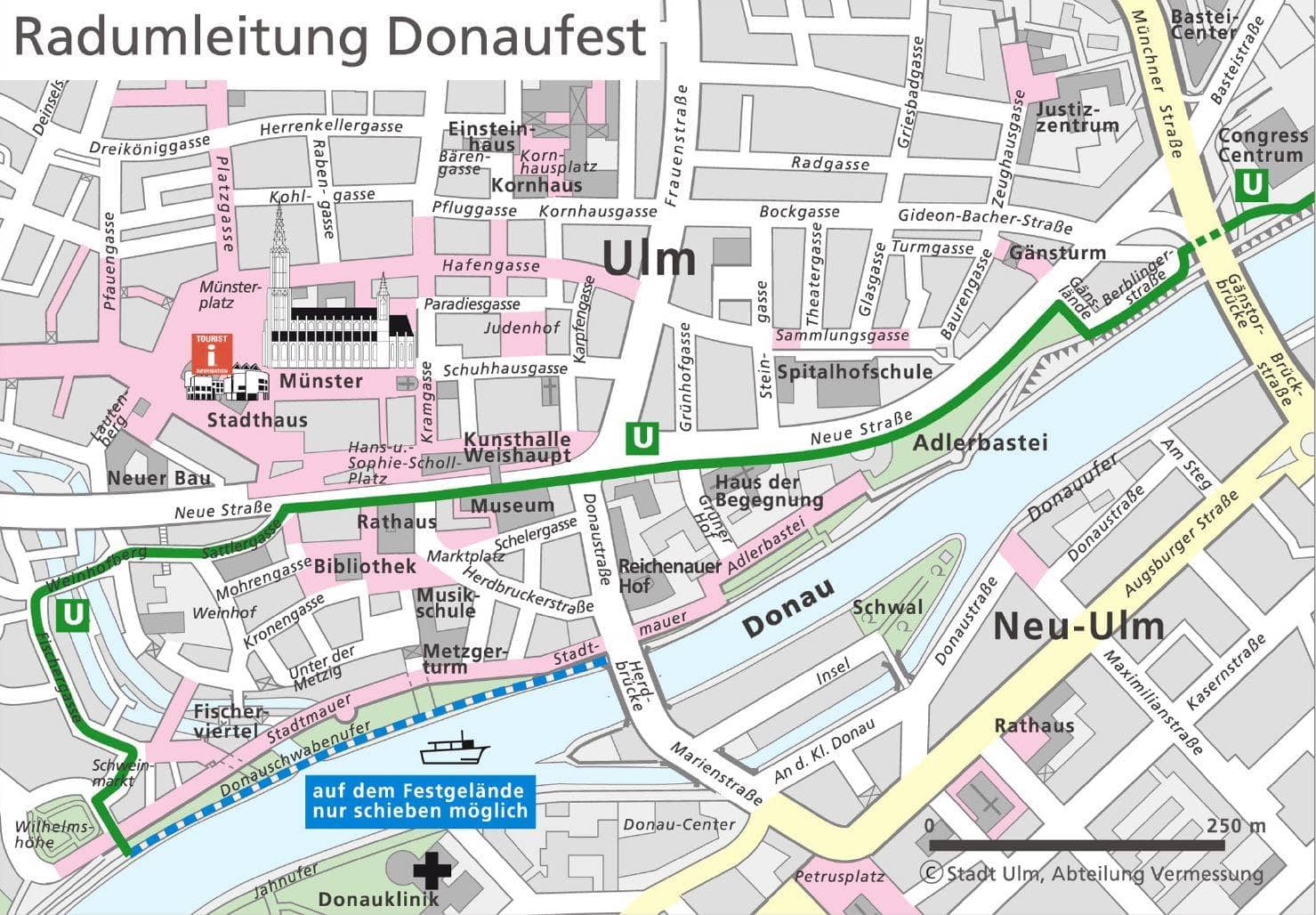 Karte Umleitungsempfehlung fuer Radverkehr waehrend Donaufest