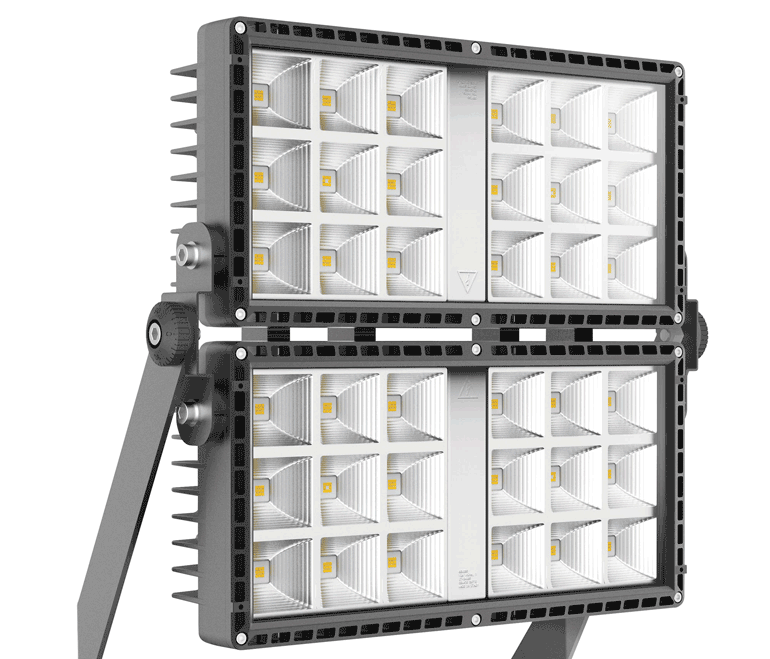 Eine quadratische, aus mehreren Strahlemeneten bestehende LED-Leuchte