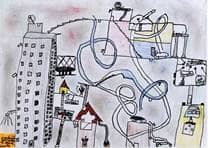 Zeichnung von Gebäuden und Straßen