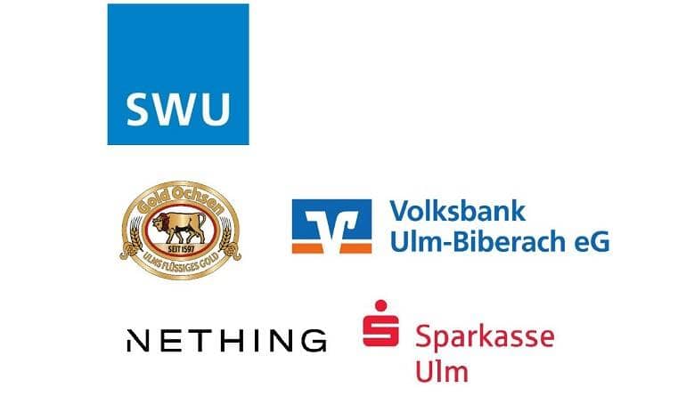 Logos von: SWU, Gold Ochsen, Volksbank Ulm-Biberach, Nething, Sparkasse Ulm