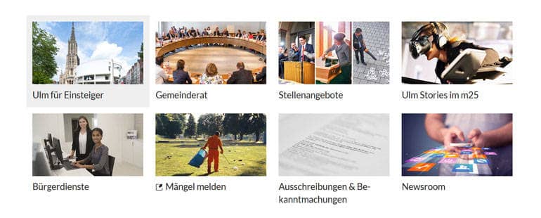 Sogenannte Klickboxen mit wichtigen Sonderthemen auf ulm.de