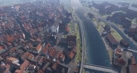 Die Donau und alte Häuser aus der Luft