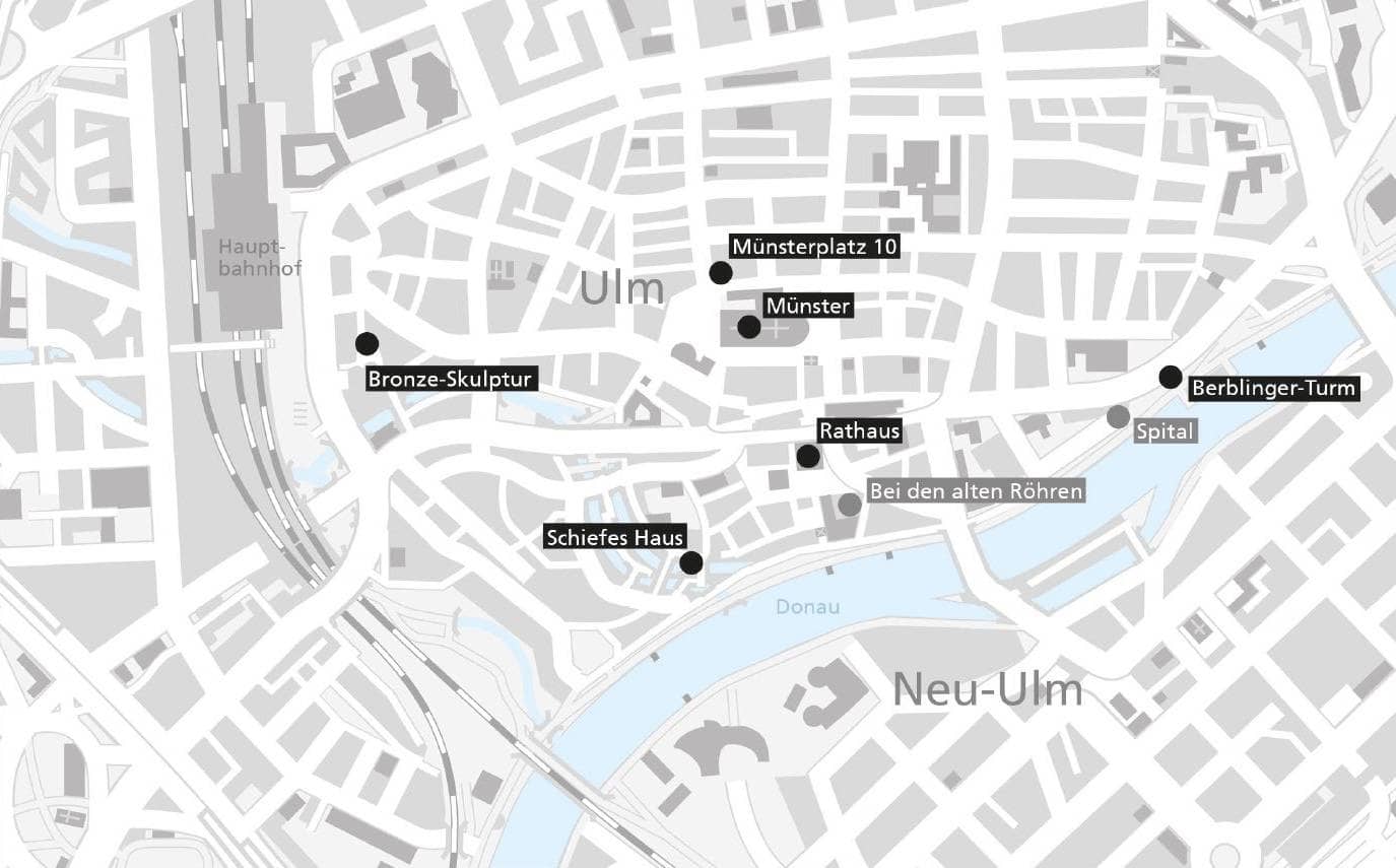 Stadtkarte mit Sehenswürdigkeiten zum Schneider von Ulm
